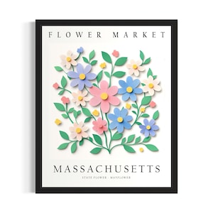 Massachusetts State Flower Market Poster Art Print, Living Room Wall Art Poster, Original Painting Artwork Decor