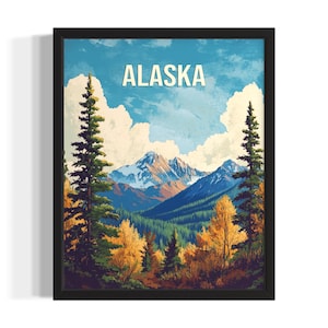 Alaska Forest States Art Print, Living Room Wall Art Poster, Original Painting Artwork Decor