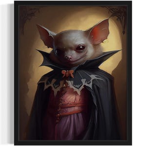 Impressão de arte de morcego maligno, pintura de arte de parede gótica assustadora e assustadora, decoração com foto