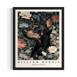Doberman Pinscher William Morris Dogs Poster Art Print, Living Room Wall Art Poster, Original Painting Artwork Decor