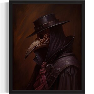 Plague Doctor Art Print, Scary Spooky Gothic Wall Art Painting Decor Photo