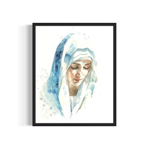 Virgin Mary Poster Art Print, Religious Christian Bible Painting Wall Decor