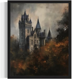 Old Castle Art Print, Scary Spooky Gothic Wall Art Painting Decor Photo