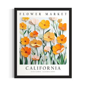 カリフォルニア州フラワーマーケットのポスターアートプリント、リビングルームの壁アートポスター、オリジナル絵画アートワークの装飾