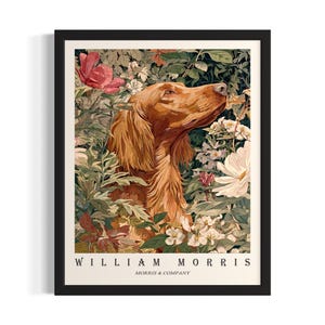 Irish Setter William Morris Dogs Poster Art Print, Living Room Wall Art Poster, Original Painting Artwork Decor