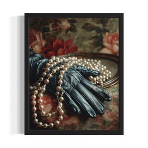Elegant gloves Vaniy Fashion Black and White Poster Art Print, Living Room Wall Art Poster, Original Painting Artwork Decor