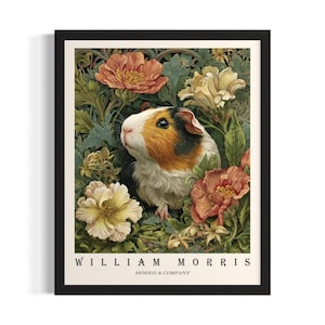 Guinea Pig William Morris Animal Poster Art Print, Living Room Wall Art Poster, Original Painting Artwork Decor
