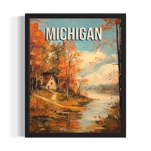 Michigan Autumn States Poster Art Print, Living Room Wall Art Poster, Original Painting Artwork Decor
