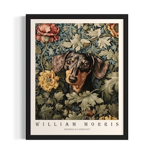 Dachshund William Morris Dogs Poster Art Print, Living Room Wall Art Poster, Original Painting Artwork Decor