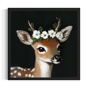 Deer Nursery Animal Poster Art Print, Living Room Wall Art Poster, Original Painting Artwork Decor
