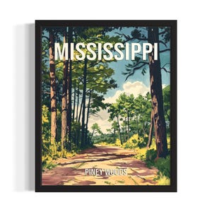 Mississippi Piney Woods States Poster Art Print, Living Room Wall Art Poster, Original Painting Artwork Decor