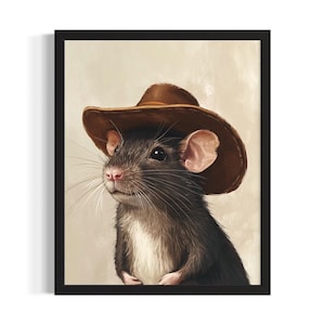 Rat Animal Cowboy Poster Art Print, Living Room Wall Art Poster, Original Painting Artwork Decor