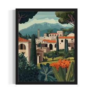 Pompeii Italy Landscape Poster Art Print, Living Room Wall Art Poster, Original Painting Artwork Decor
