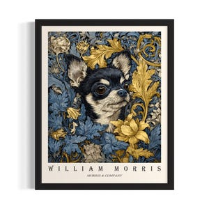 Chihuahua Black William Morris Dogs Poster Art Print, Living Room Wall Art Poster, Original Painting Artwork Decor