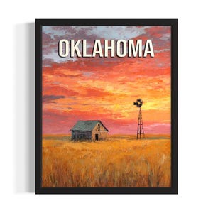 Oklahoma prairie States Poster Art Print, Living Room Wall Art Poster, Original Painting Artwork Decor