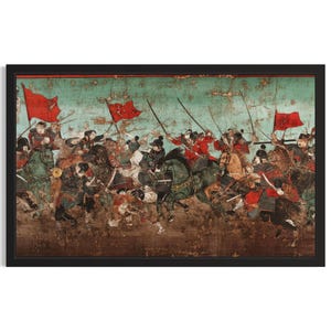 Samurai Battle Japanese Poster Art Print, Living Room Wall Art Poster, Original Painting Artwork Decor