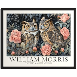 Great Horned Owls William Morris Birds Poster Art Print, Living Room Wall Art Poster, Original Painting Artwork Decor