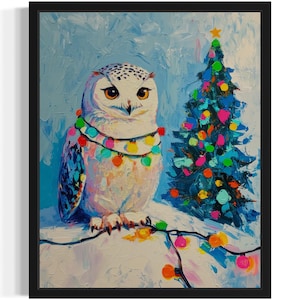 Snowy Owl Animal Christmas Poster Art Print, Living Room Wall Art Poster, Original Painting Artwork Decor