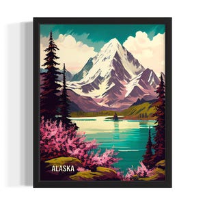 Alaska Mountains States Art Print, Living Room Wall Art Poster, Original Painting Artwork Decor