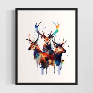 Deer Watercolor Art Print, Deer Painting Wall Art Decor, Original Artwork  by Artist