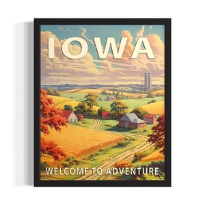 Iowa Scenery Vintage State Park State Park States Art Print, Living Room Wall Art Poster, Original Painting Artwork Decor