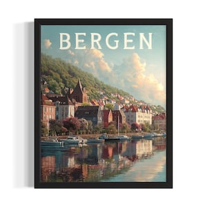 Bergen, Norwegen Europa Poster Art Print, Wohnzimmer Wand Kunst Poster Original Malerei Kunstwerk Dekor