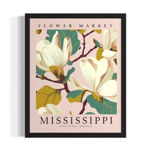 Mississippi Flower Market States Poster Art Print, Living Room Wall Art Poster, Original Painting Artwork Decor