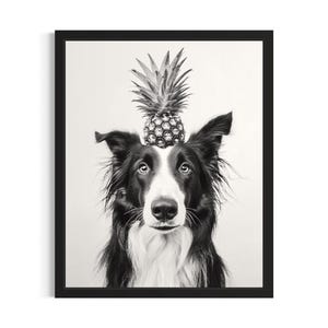 Collie and Pineapple Kitchen Dog Poster Art Print, Kitchen Wall Art Poster, Original Painting Artwork Decor