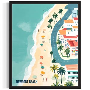 Newport Beach California Beach Poster Art Print, Living Room Wall Art Poster, Original Painting Artwork Decor