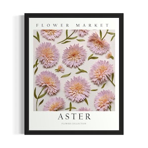 Aster Flower 3D Poster Art Print, Living Room Wall Art Poster, Original Painting Artwork Decor
