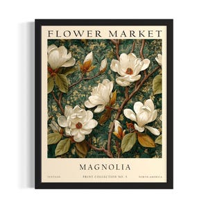 Magnolia Flower Market Poster Art Print, Living Room Wall Art Poster, Original Painting Artwork Decor