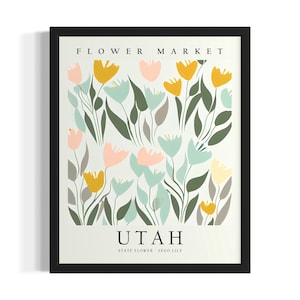 Utah Flower Market States Poster Art Print, Living Room Wall Art Poster, Original Painting Artwork Decor