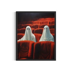 Ghost at Movie Theatre Art Print, Vintage Gothic Wall Art Painting Decor Photo