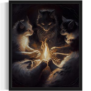 Cats Art Print, Scary Spooky Gothic Wall Art Painting Decor Photo