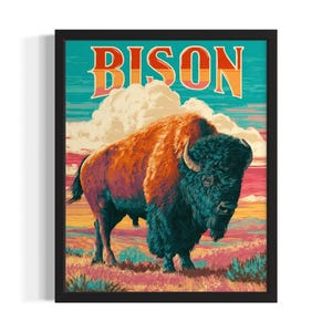 Bison Pop Art Tier Poster Kunst Druck, Wohnzimmer Wand Kunst Poster, Originale Malerei Kunstwerk Dekor