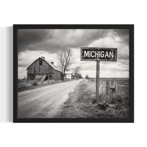 Michigan Vintage Black and White States Poster Art Print, Living Room Wall Art Poster, Original Painting Artwork Decor