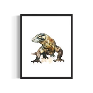 Komodo Dragon Watercolor Art Print Poster, Animal Painting Wall Art Decor