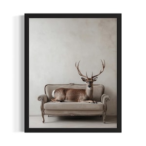 Deer Animal Sofa Living Room Poster Art Print, Living Room Wall Art Poster, Original Painting Artwork Decor