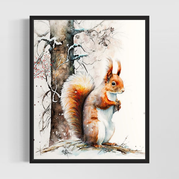 Squirrel Watercolor Art Print, Squirrel Painting Wall Art Poster, Original Artwork  by Artist