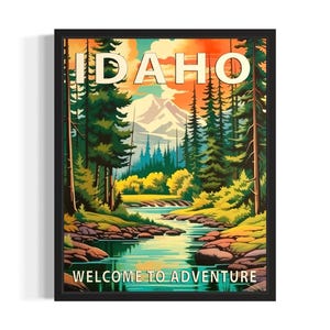 Idaho Scenery Forest States Art Print, woonkamer muurkunstposter, origineel schilderij artwork decor