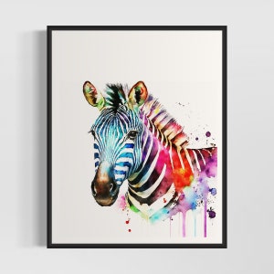 Colorful Zebra Watercolor Art Print, Zebra Painting Wall Art Decor, Original Artwork  by Artist