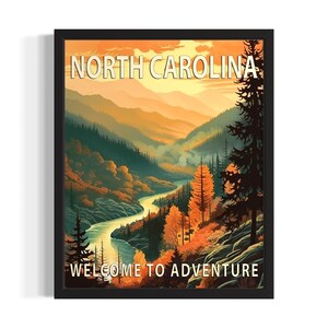 Cartaz de arte com cenário dos estados da Carolina do Norte, pôster de arte de parede para sala de estar, decoração de pintura original