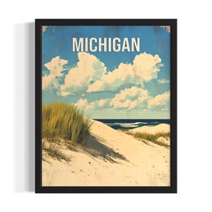 Michigan Dunes States Poster Art Print, Living Room Wall Art Poster, Original Painting Artwork Decor