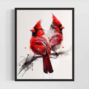 Impresión artística de acuarela de cardenales rojos, pintura de cardenales, decoración de pared, obra de arte original del artista