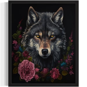 Vintage Wolf Art Print, Scary Spooky Gothic Wall Art Painting Decor Photo