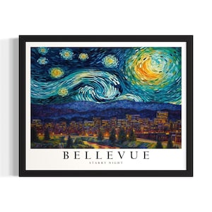 Washington Bellevue States Poster Art Print, Living Room Wall Art Poster, Original Painting Artwork Decor