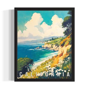 California Coastlines States Art Print, Living Room Wall Art Poster, Original Painting Artwork Decor
