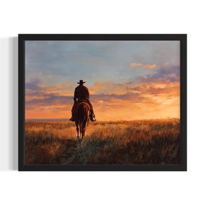 Cowboy at Sunset Cowboy Poster Art Print, Living Room Wall Art Poster, Original Painting Artwork Decor