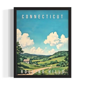 Connecticut Rolling Hills States Art Print, Living Room Wall Art Poster, Original Painting Artwork Decor