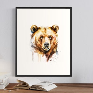 Brown Bear Portrait Watercolor Art Print, Brown Bear Portrait Painting Wall Art Decor, Original Artwork  by Artist